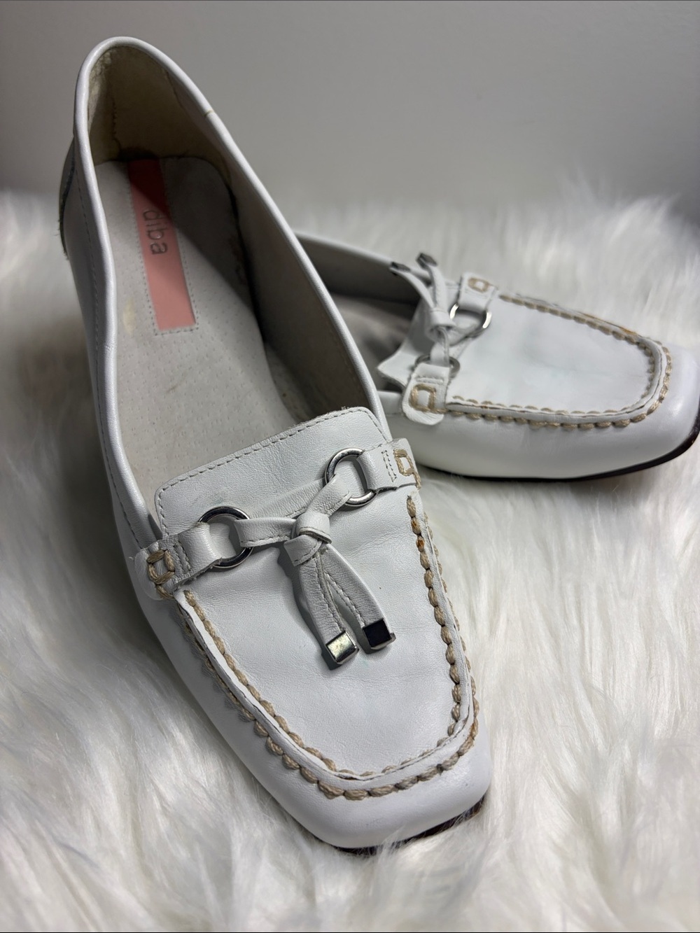 DIBA White Leather Tassel Bit Loafers SIZE 8